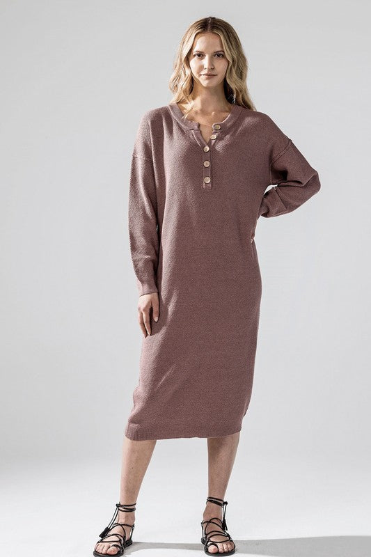 Women’s Plus Button-Front Long Sleeve Soft Sweater Midi Dress | Zarnesh