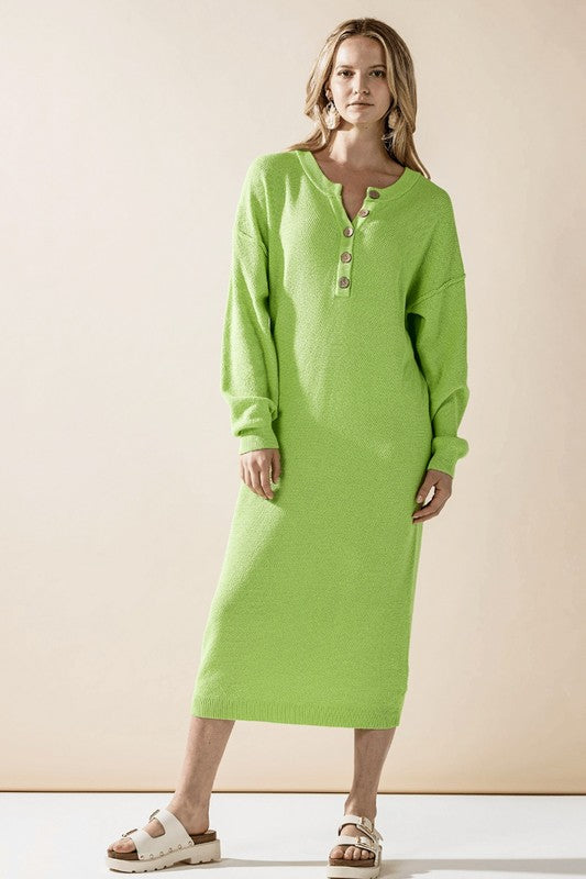 Women’s Plus Button-Front Long Sleeve Soft Sweater Midi Dress | Zarnesh