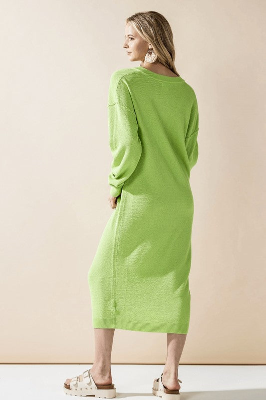 Women’s Plus Button-Front Long Sleeve Soft Sweater Midi Dress | Zarnesh