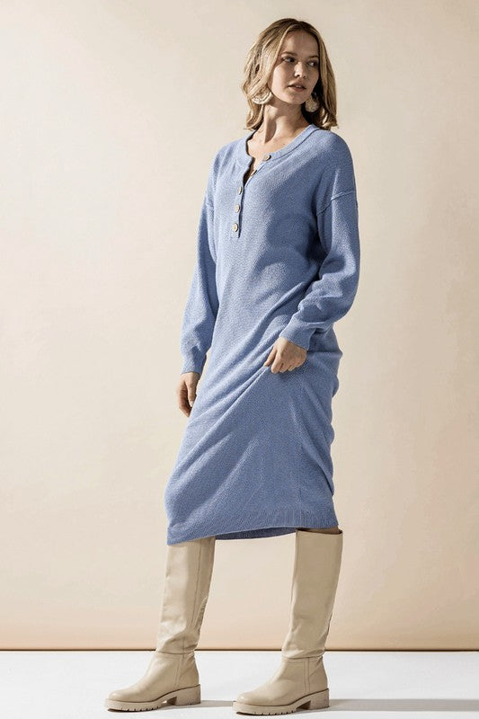 Women’s Plus Button-Front Long Sleeve Soft Sweater Midi Dress | Zarnesh