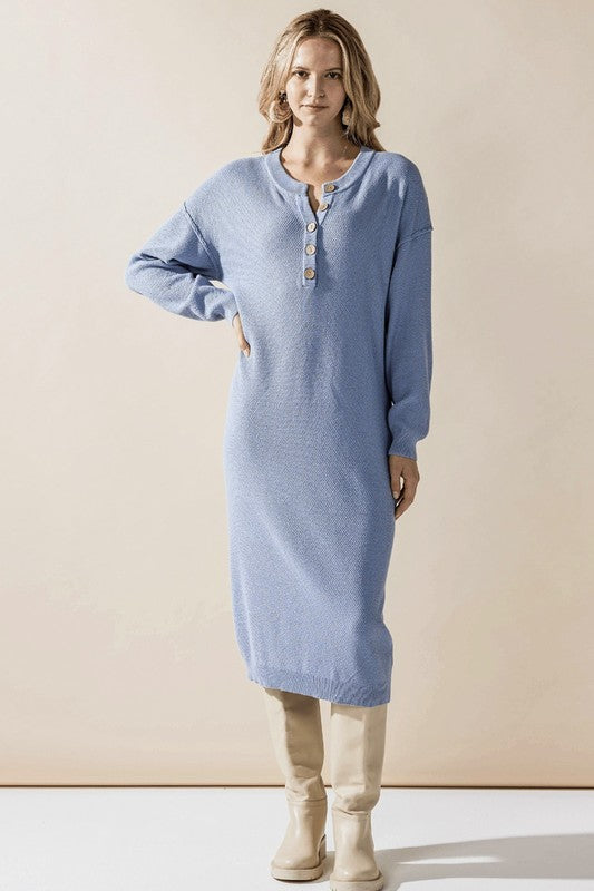 Women’s Plus Button-Front Long Sleeve Soft Sweater Midi Dress | Zarnesh