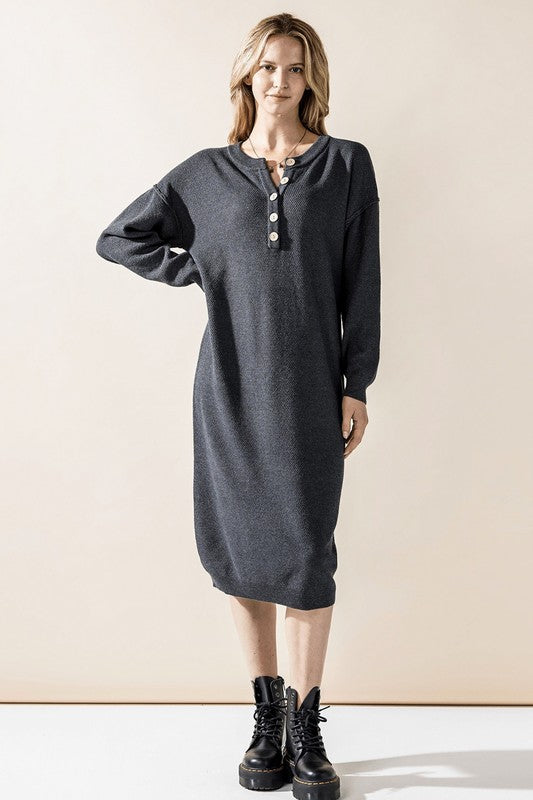 Women’s Plus Button-Front Long Sleeve Soft Sweater Midi Dress | Zarnesh