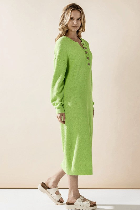Women’s Plus Button-Front Long Sleeve Soft Sweater Midi Dress | Zarnesh