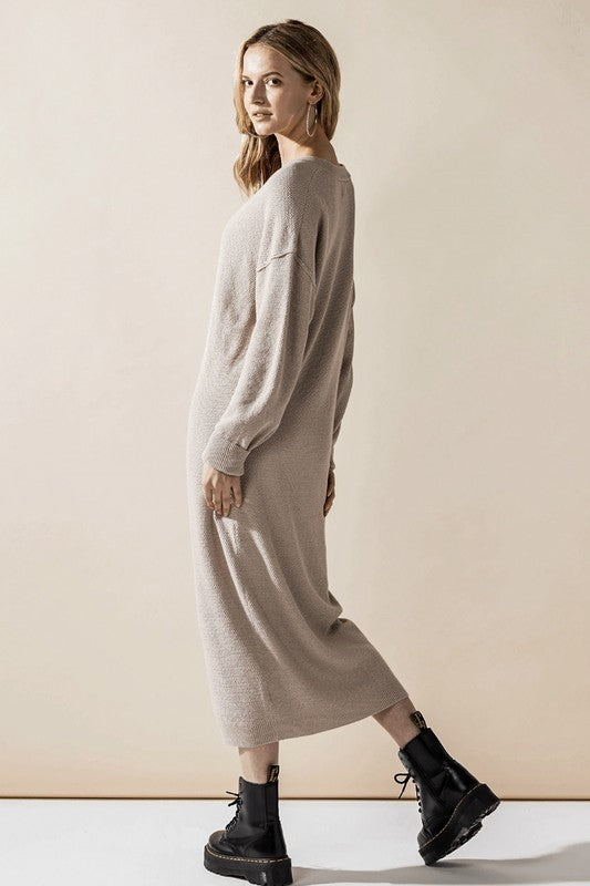 Women’s Plus Button-Front Long Sleeve Soft Sweater Midi Dress | Zarnesh