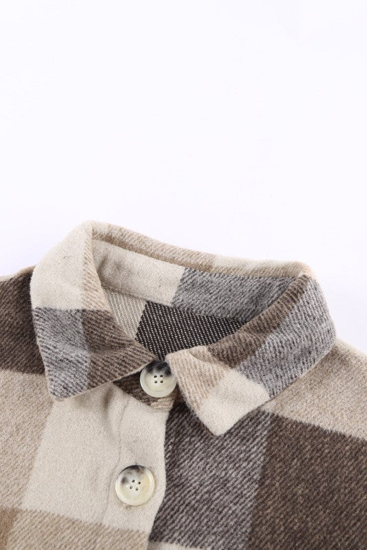 Women’s Plus Checkered Plaid Button-Up Pocketed Shacket | Zarnesh
