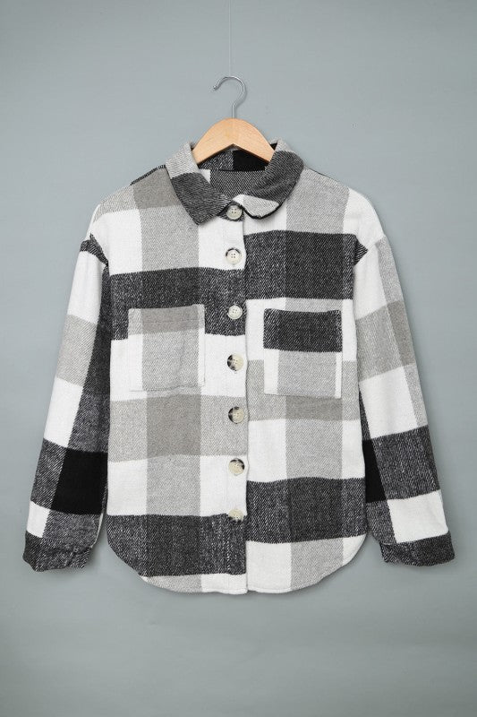 Women’s Plus Checkered Plaid Button-Up Pocketed Shacket | Zarnesh