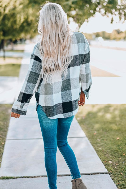 Women’s Plus Checkered Plaid Button-Up Pocketed Shacket | Zarnesh