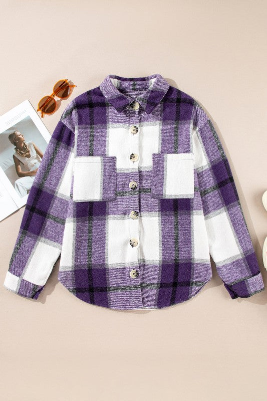 Women’s Plus Checkered Plaid Button-Up Pocketed Shacket | Zarnesh
