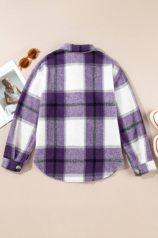 Women’s Plus Checkered Plaid Button-Up Pocketed Shacket | Zarnesh