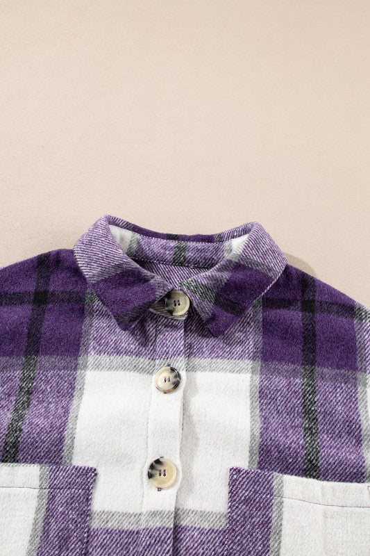 Women’s Plus Checkered Plaid Button-Up Pocketed Shacket | Zarnesh