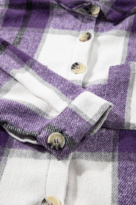 Women’s Plus Checkered Plaid Button-Up Pocketed Shacket | Zarnesh
