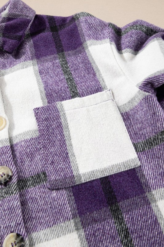 Women’s Plus Checkered Plaid Button-Up Pocketed Shacket | Zarnesh