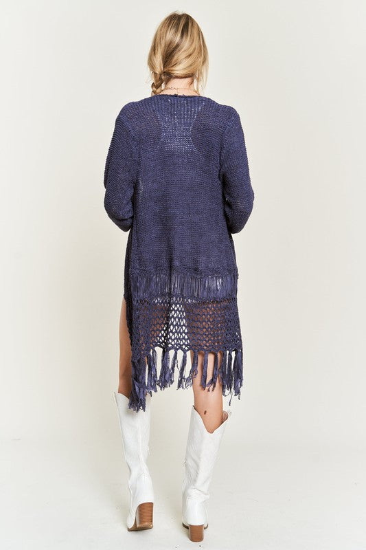 Women's Plus Crochet Fringe Knit Festival Layering Cardigan | Zarnesh