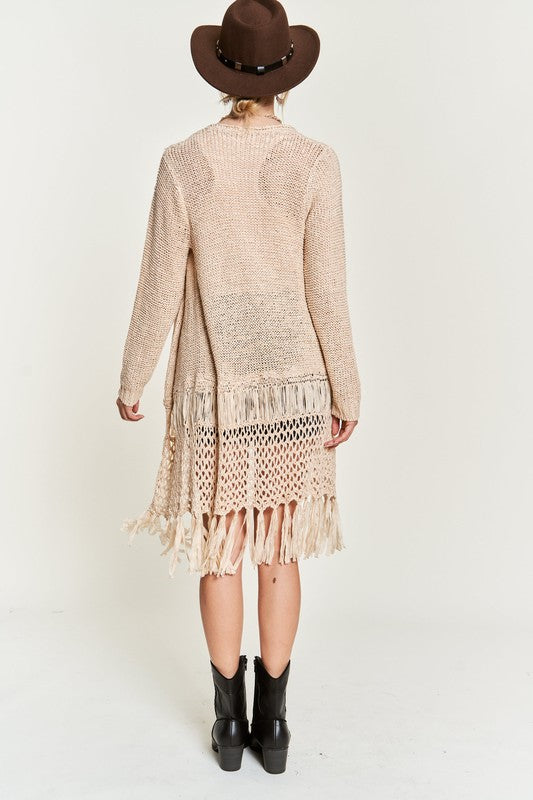 Women's Plus Crochet Fringe Knit Festival Layering Cardigan | Zarnesh