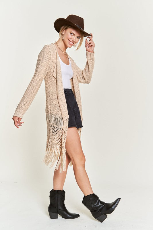 Women's Plus Crochet Fringe Knit Festival Layering Cardigan | Zarnesh
