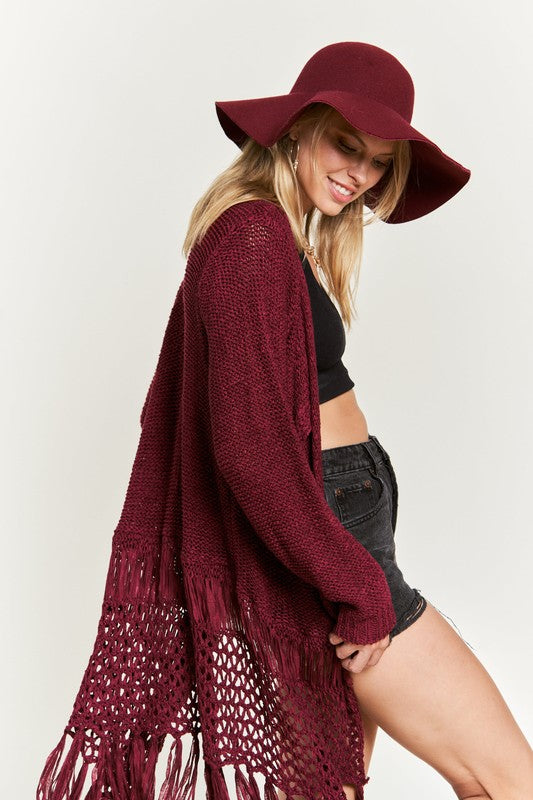 Women's Plus Crochet Fringe Knit Festival Layering Cardigan | Zarnesh