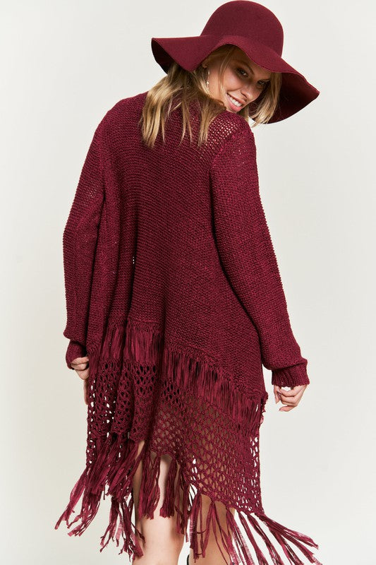 Women's Plus Crochet Fringe Knit Festival Layering Cardigan | Zarnesh