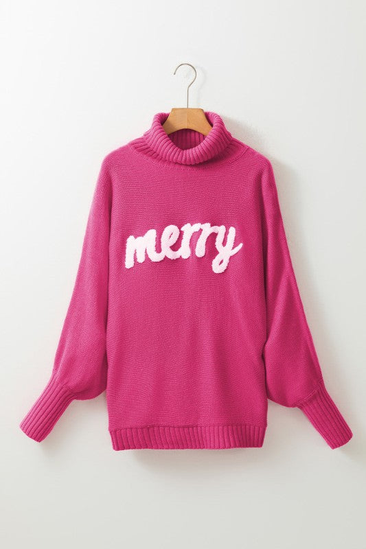 Women’s Plus Embroidered Merry Christmas Puff Sleeve Sweater | Zarnesh