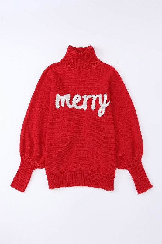Women’s Plus Embroidered Merry Christmas Puff Sleeve Sweater | Zarnesh