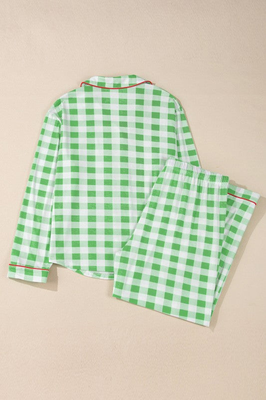 Women’s Plus Size Plaid Christmas Contrast Trim Pajama Set | Zarnesh