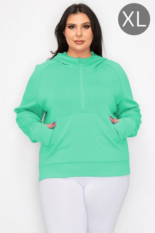 Women’s Plus Half-Zip Thumb Holes Pocket Hoodie | Zarnesh