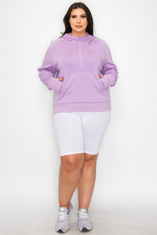 Women’s Plus Half-Zip Thumb Holes Pocket Hoodie | Zarnesh