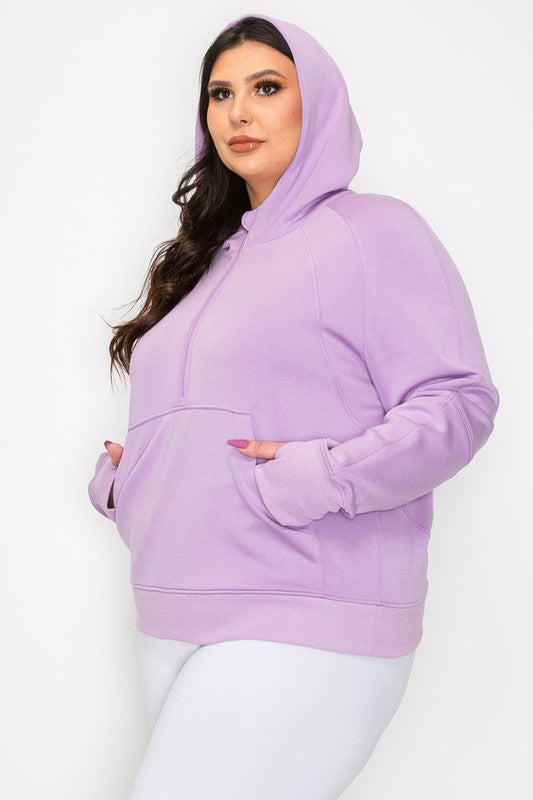 Women’s Plus Half-Zip Thumb Holes Pocket Hoodie | Zarnesh