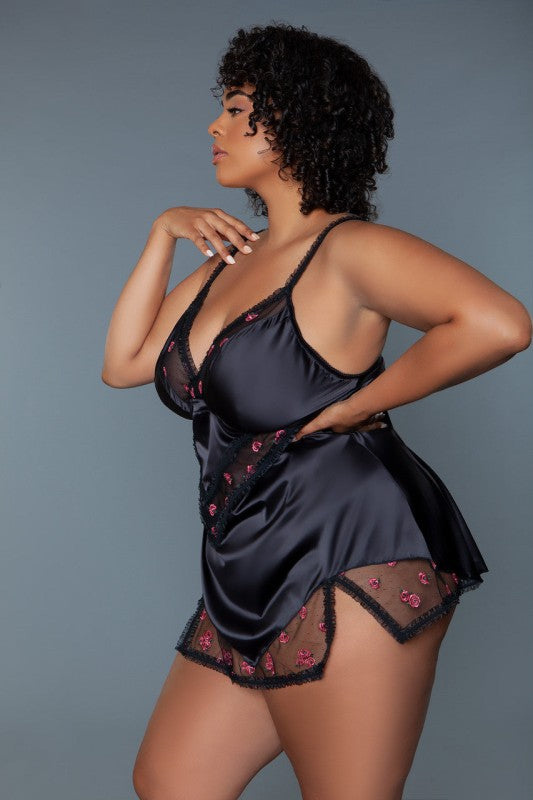 Women's Plus Katherine Satin Sheer Lace Babydoll Lingerie | Zarnesh