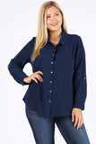 Women's Plus Koshibo Chest Pocket Roll Up Sleeve Top | Zarnesh