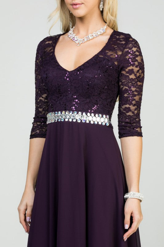 Women’s Plus Lace Half Sleeve Gown V-Neck A-Line Maxi Dress | Zarnesh