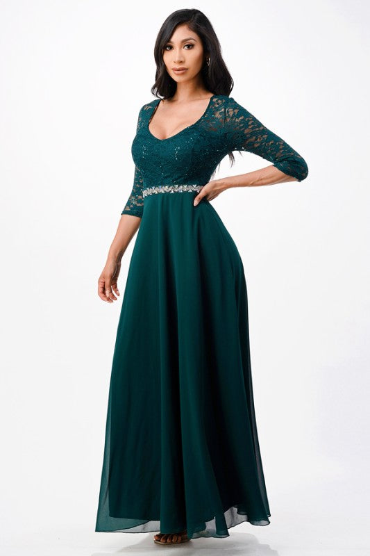 Women’s Plus Lace Half Sleeve Gown V-Neck A-Line Maxi Dress | Zarnesh