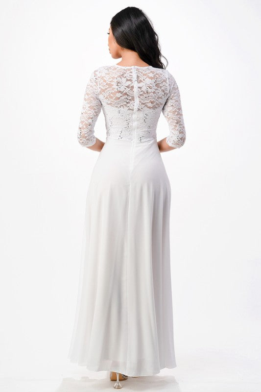 Women’s Plus Lace Half Sleeve Gown V-Neck A-Line Maxi Dress | Zarnesh