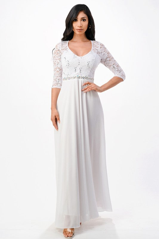 Women’s Plus Lace Half Sleeve Gown V-Neck A-Line Maxi Dress | Zarnesh