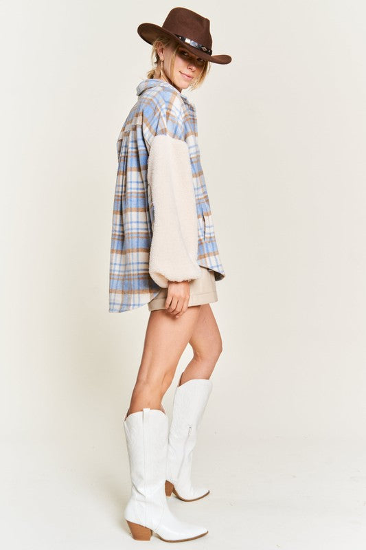 Women’s Plus Multi Plaid Wool Jacket Teddy Fur Sleeves | Zarnesh