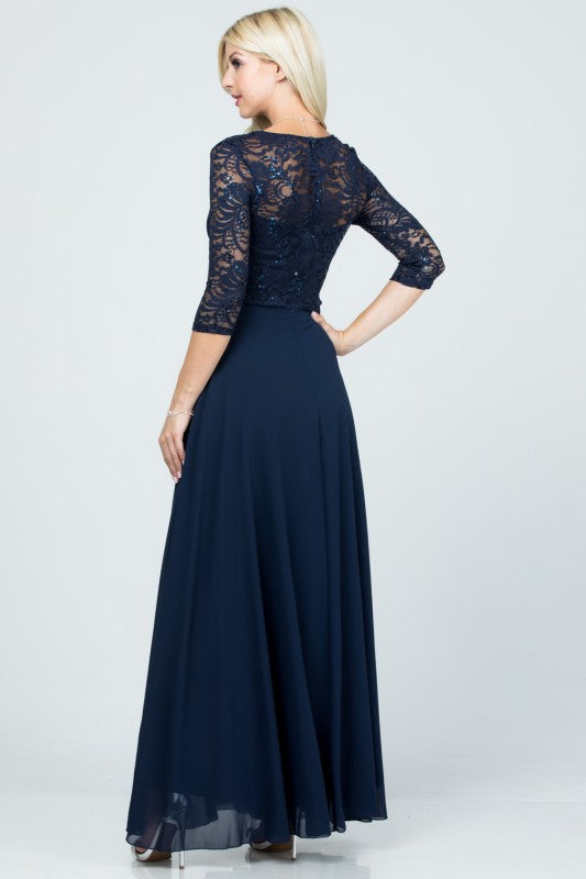 Women’s Plus Lace Half Sleeve Gown V-Neck A-Line Maxi Dress | Zarnesh