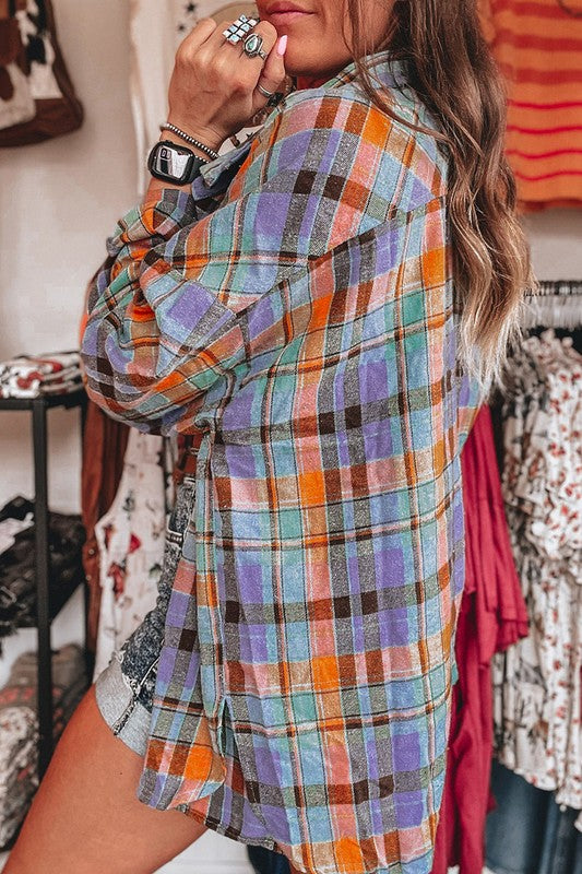 Women’s Plus Plaid Button Down Loose Vintage Shirt | Zarnesh