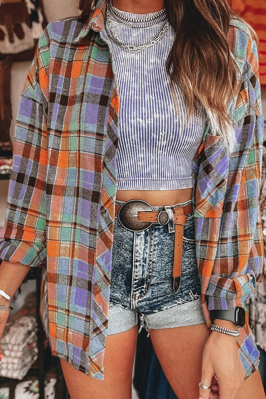 Women’s Plus Plaid Button Down Loose Vintage Shirt | Zarnesh
