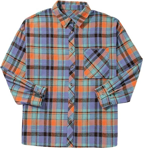 Women’s Plus Plaid Button Down Loose Vintage Shirt | Zarnesh