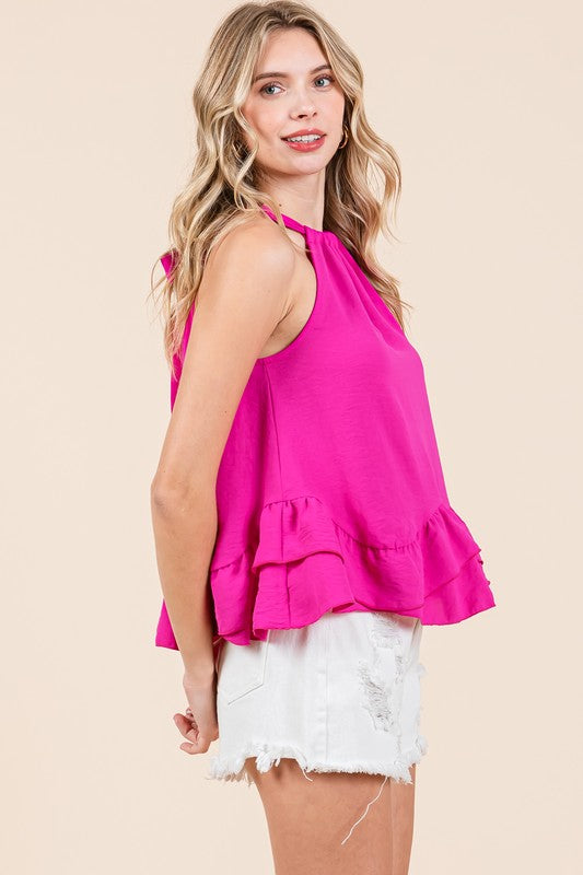 Women Plus Ruffle Trim Sleeveless Blouse | Zarnesh