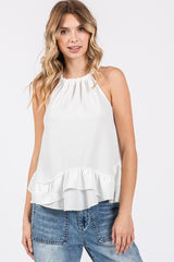 Women Plus Ruffle Trim Sleeveless Blouse | Zarnesh