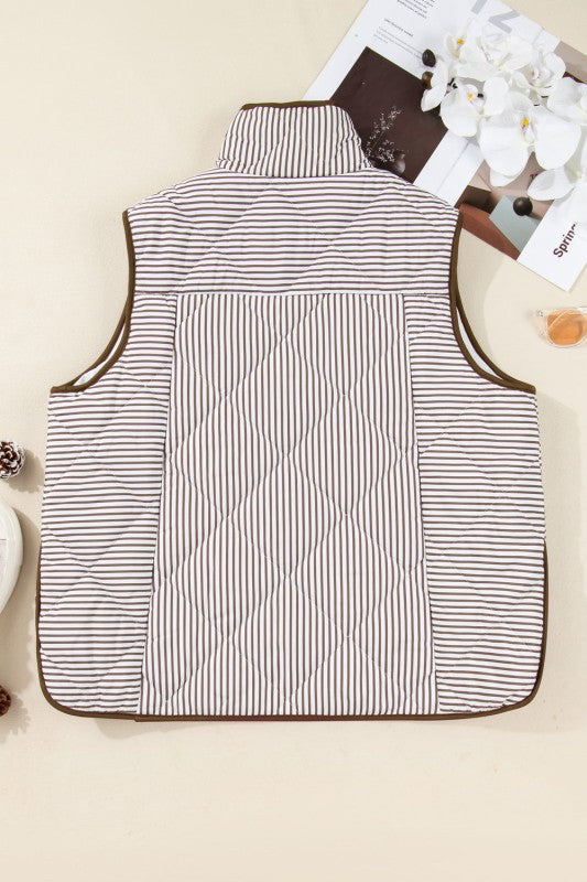 Women’s Plus Size Quilted Striped Snap Button Vest | Zarnesh