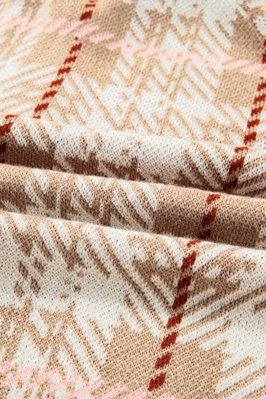 Women’s Plus Size Button Front Plaid Ribbed Trim Cardigan | Zarnesh