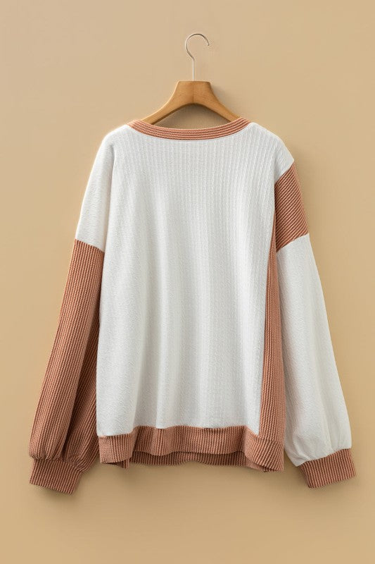 Women’s Plus Size Casual Colorblock Cable Textured Top | Zarnesh