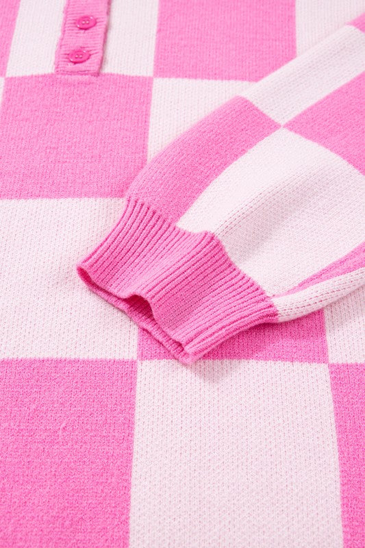 Women’s Plus Size Checkered Knit Half-Button Sweater | Zarnesh