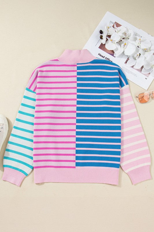 Women’s Plus Size Colorful Pastel Stripe Half Zip Sweater | Zarnesh