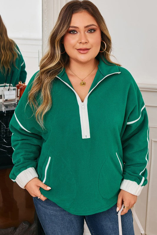 Women’s Plus Size Contrast Trim Fleece Half Zip Sweatshirt | Zarnesh