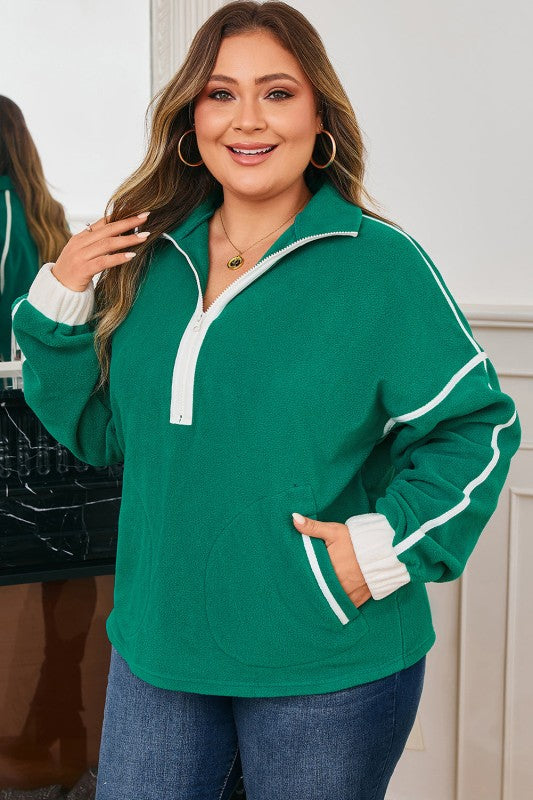 Women’s Plus Size Contrast Trim Fleece Half Zip Sweatshirt | Zarnesh