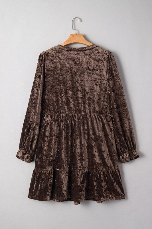 Women’s Plus Size Crushed Velvet Puff Sleeve Babydoll Mini Dress | Zarnesh