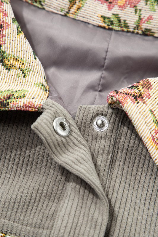 Women’s Plus Size Floral Corduroy Patchwork Shacket Jacket | Zarnesh