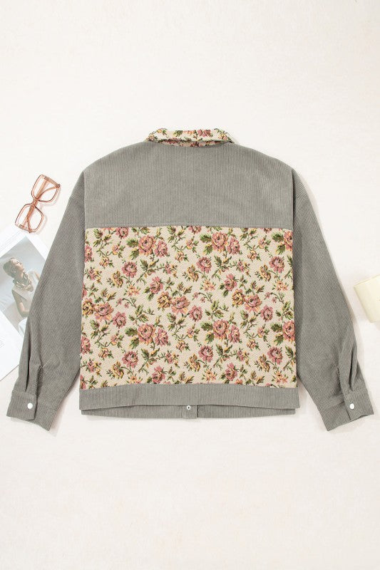 Women’s Plus Size Floral Corduroy Patchwork Shacket Jacket | Zarnesh